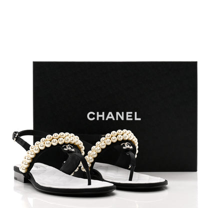 Chanel Grosgrain Pearl CC Sandals 39 Black 9 of 9