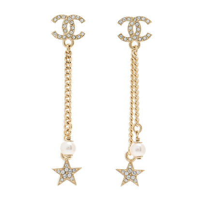 Chanel Crystal Pearl CC Star Drop Earrings Gold 1 of 5