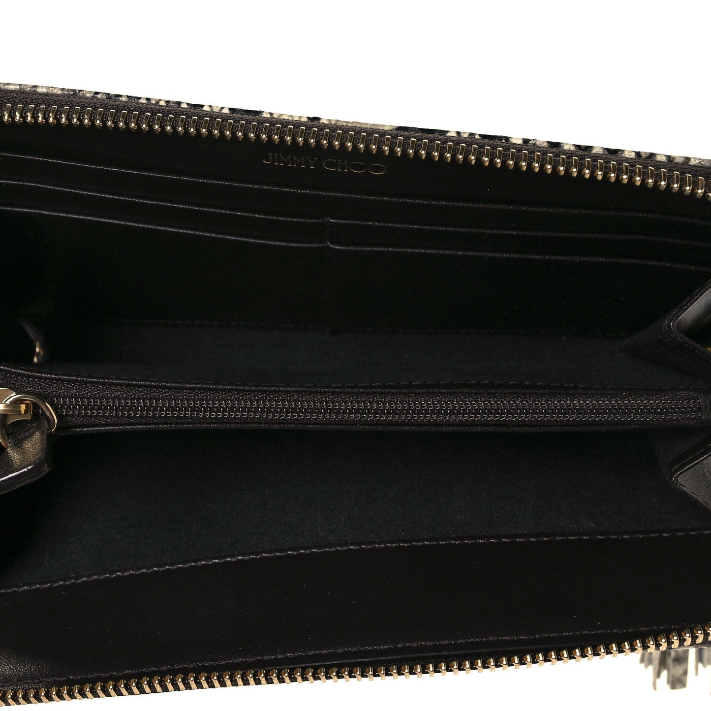 Snakeskin Embossed Zip Around Wallet Black White