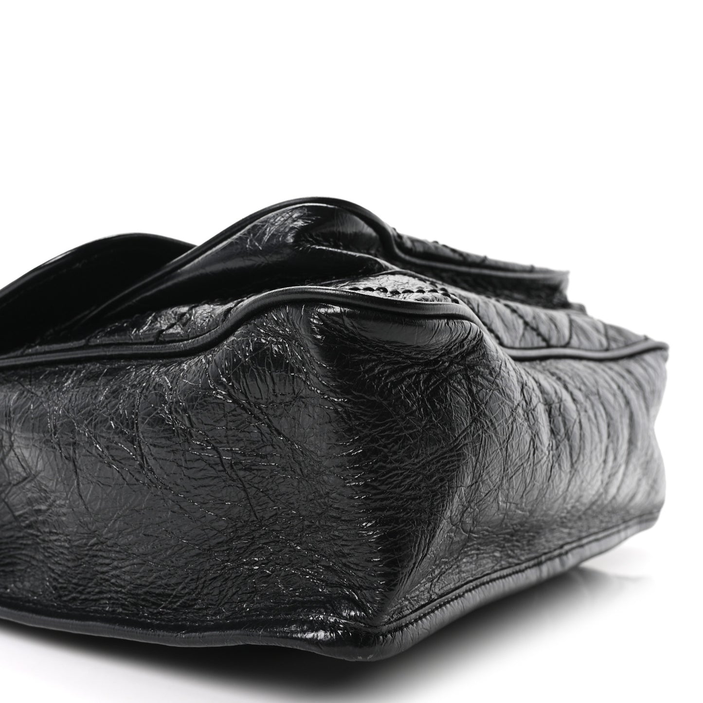 Crinkled Calfskin Matelasse Monogram Large Niki Chain Satchel Black