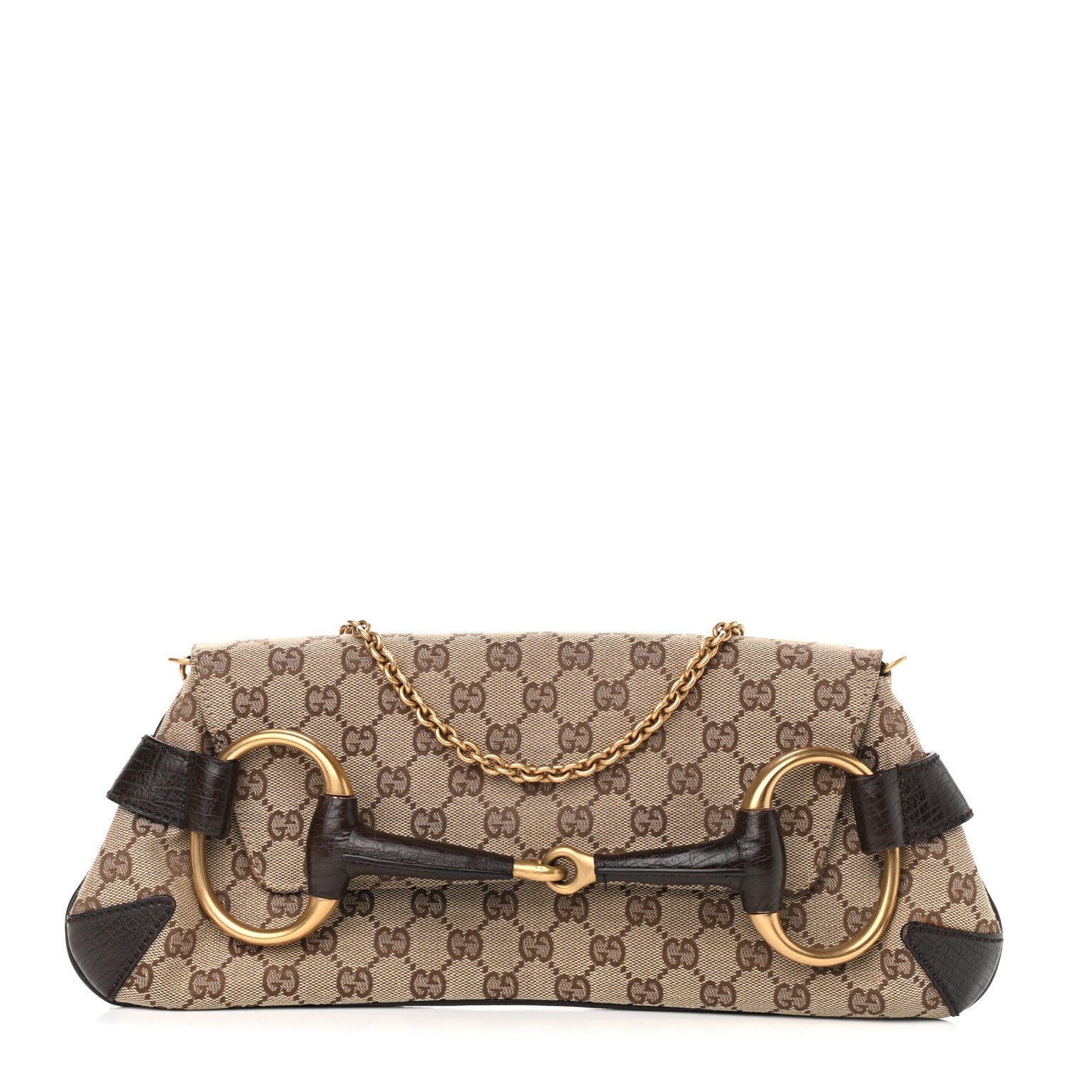 Gucci Monogram Horsebit Clutch Dark Brown 1 of 11