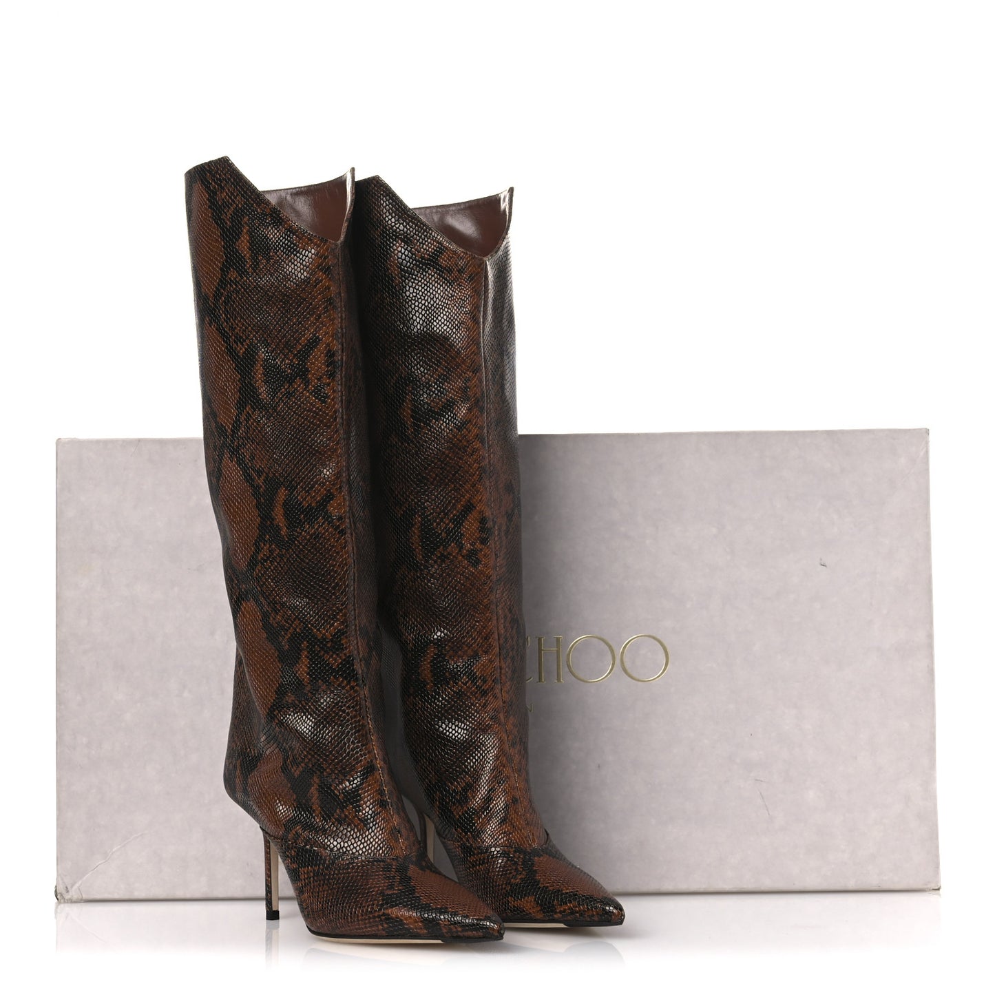 Snake Printed Brelan 85 Tall Boots 38.5 Cuoio