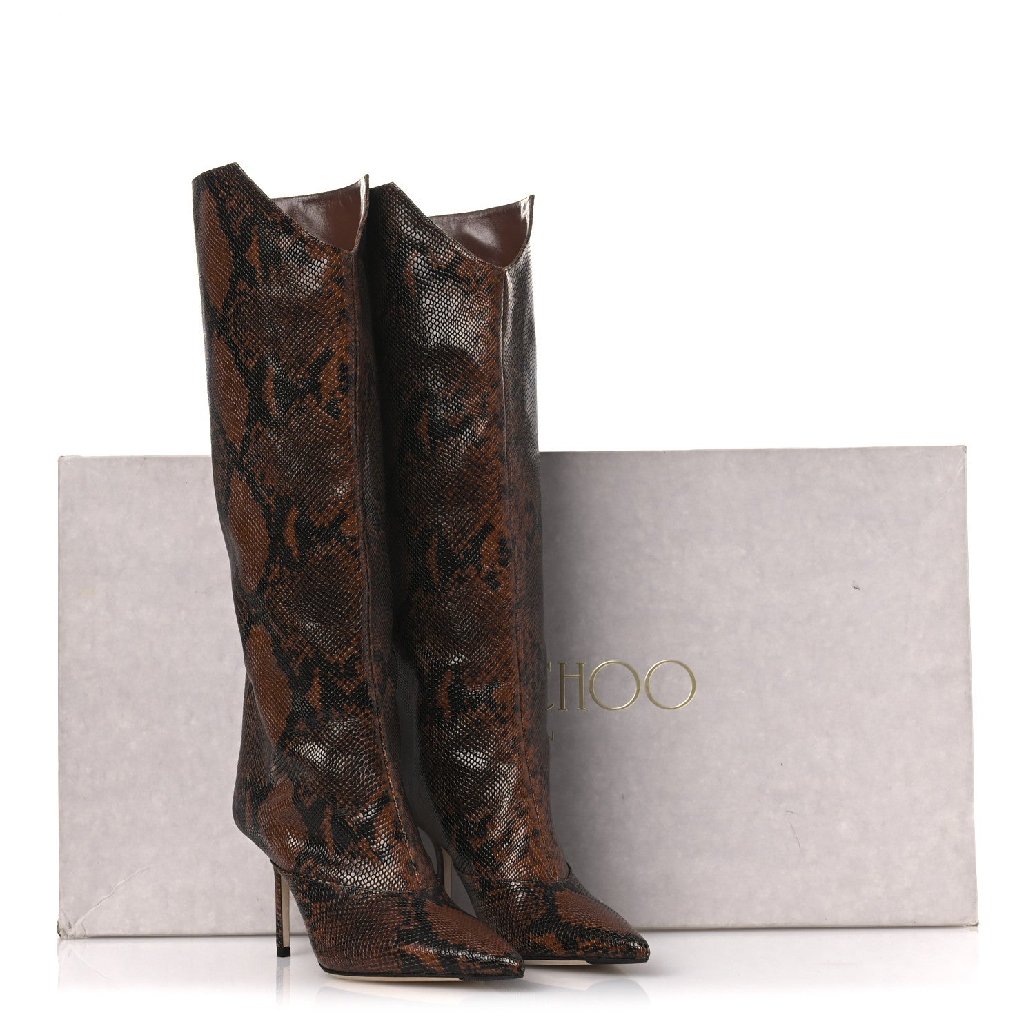Jimmy Choo Snake Printed Brelan 85 Tall Boots 38.5 Cuoio 11 of 11