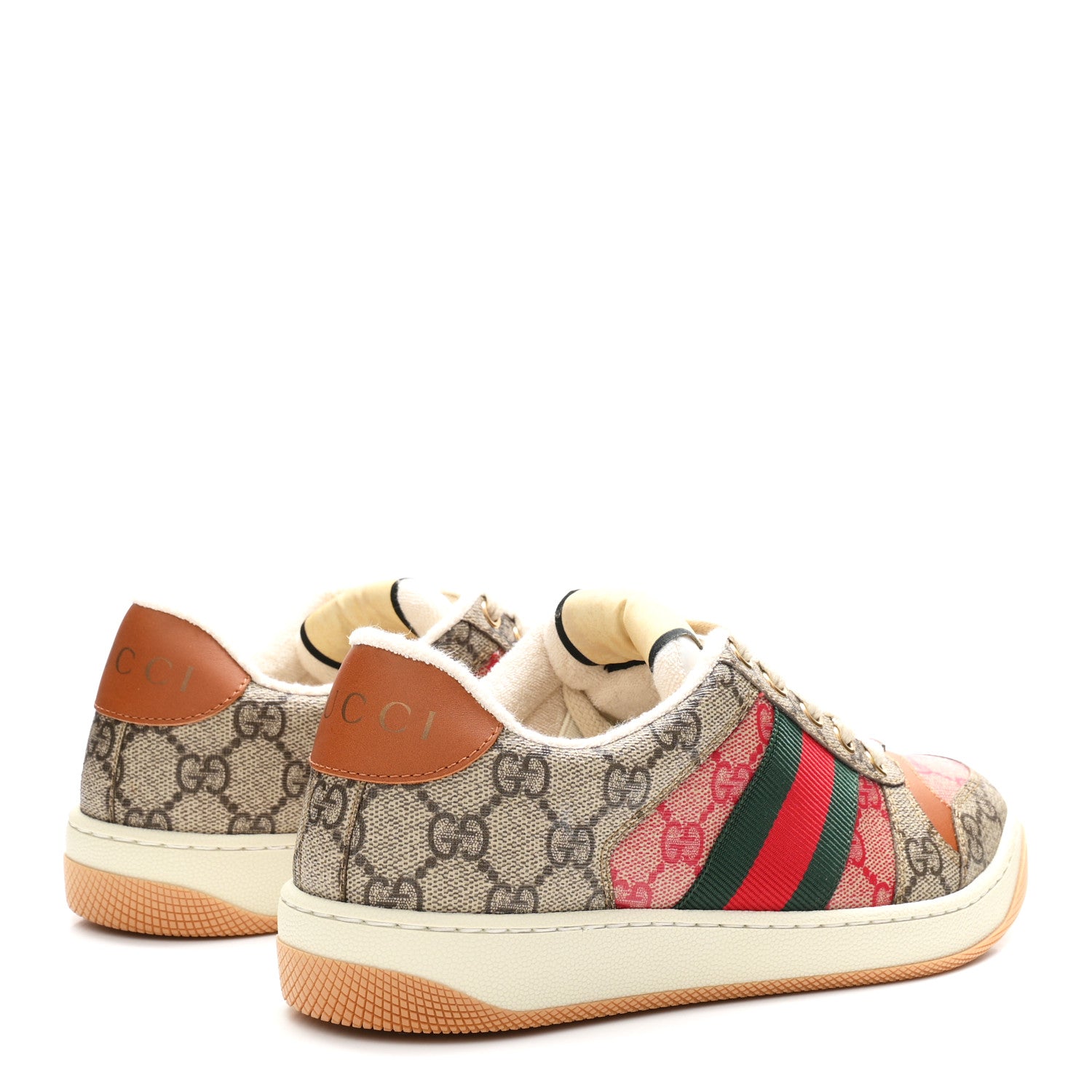 Gucci GG Supreme Monogram Harness Calfskin Web Womens Screener Sneakers 37 Beige Ebony Rosso Harness Brown 5 of 10