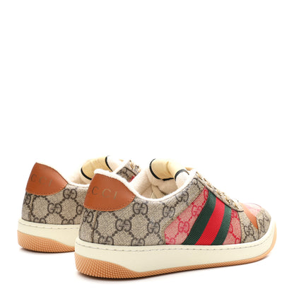 Gucci GG Supreme Monogram Harness Calfskin Web Womens Screener Sneakers 37 Beige Ebony Rosso Harness Brown 5 of 10