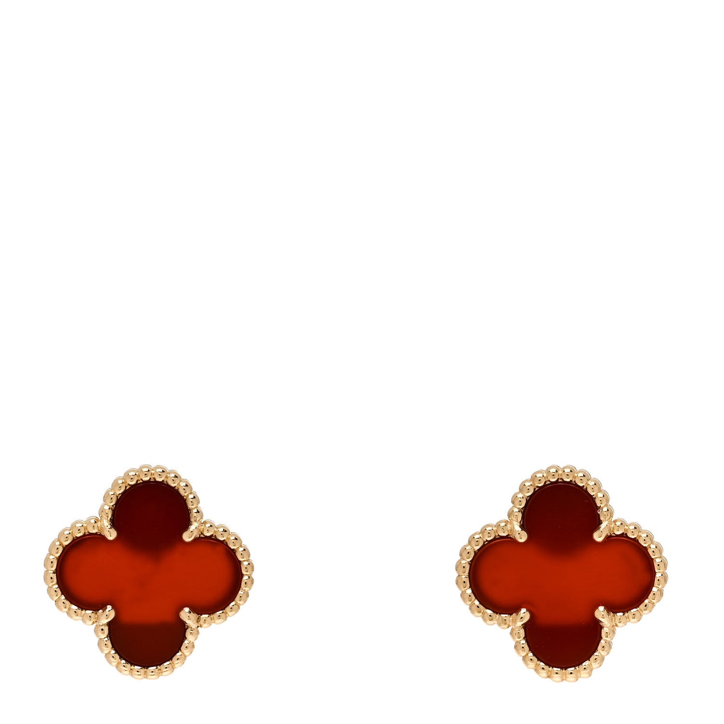 18K Yellow Gold Carnelian Vintage Alhambra Earrings