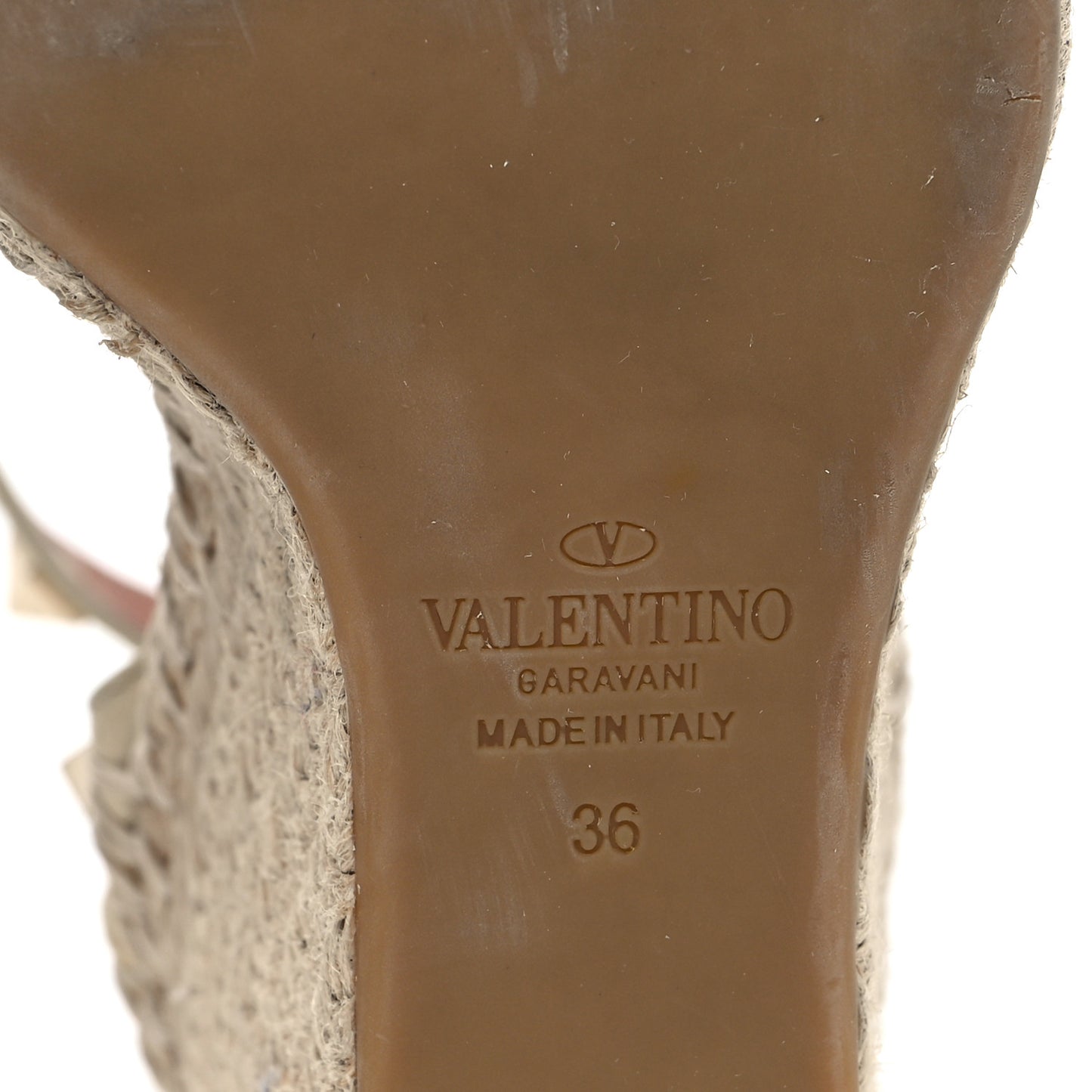 Grained Calfskin Rockstud Ankle Strap Espadrille Wedge Sandals 36 Light Ivory