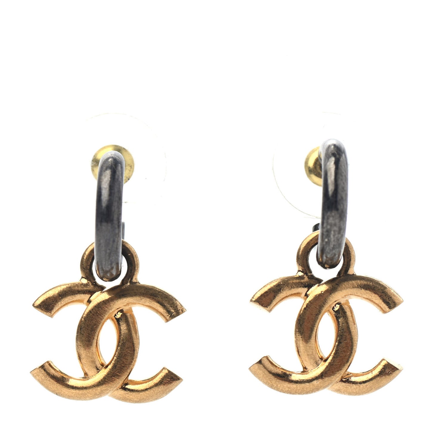 Metal Drop CC Earrings Ruthenium Gold