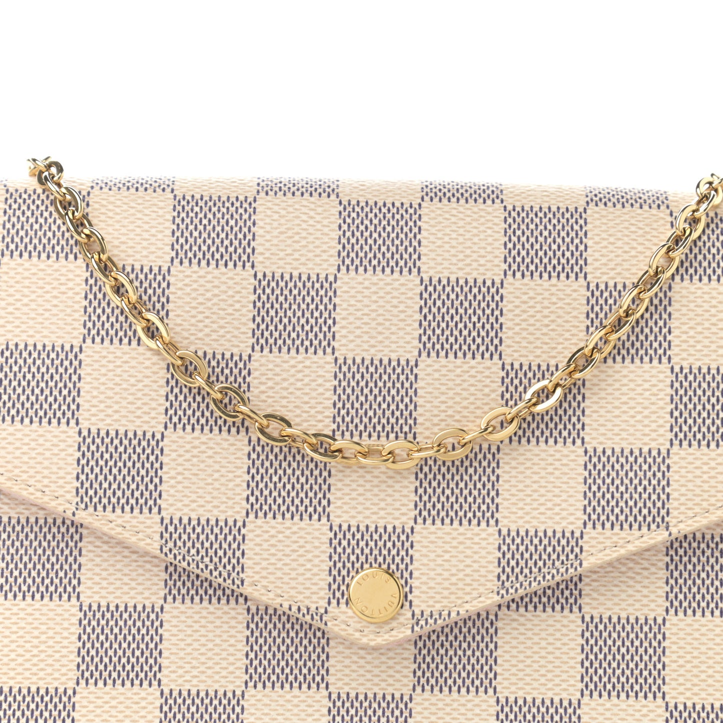 Damier Azur Pochette Felicie Chain Wallet Rose Ballerine