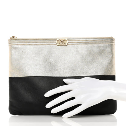 Chanel Metallic Goatskin Lambskin Medium Boy Cosmetic Case Black Gold 2 of 9
