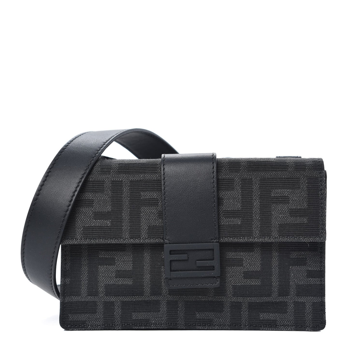 Recycled Fabric Jacquard Vitello Grace FF 1974 Baguette Belt Pouch Asfalto Black