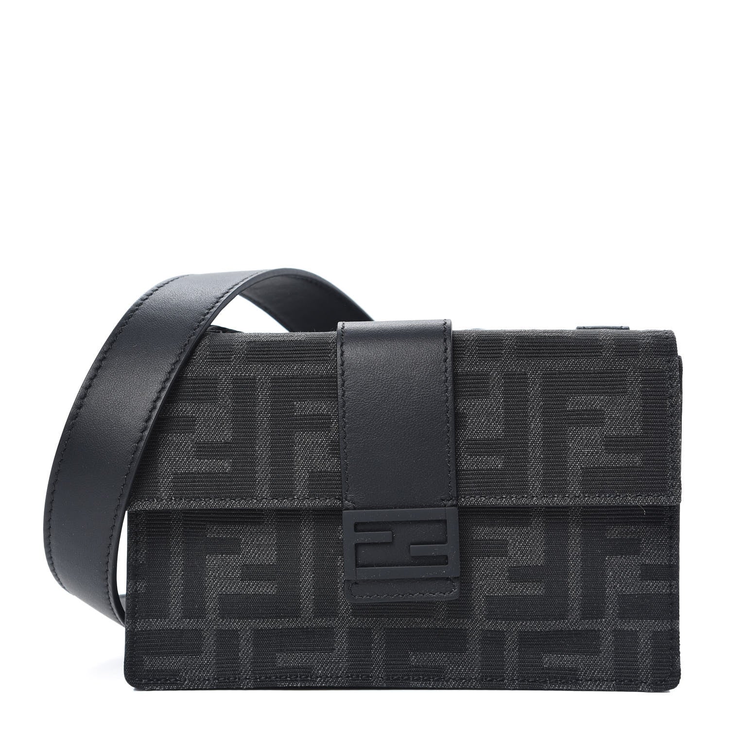 Fendi Recycled Fabric Jacquard Vitello Grace FF 1974 Baguette Belt Pouch Asfalto Black 1 of 9