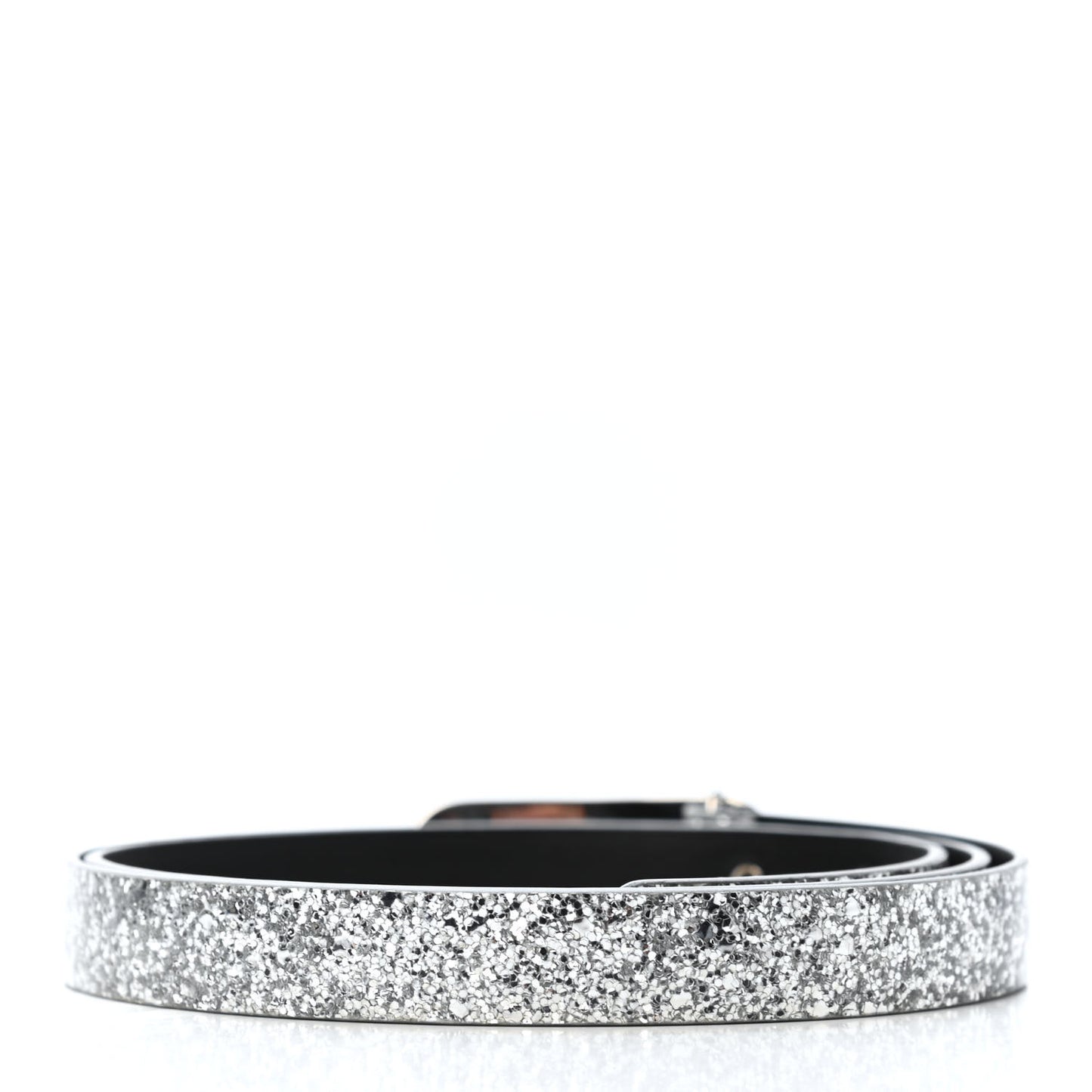 Glitter Calfskin CC Logo Skinny Belt 90 36 Silver