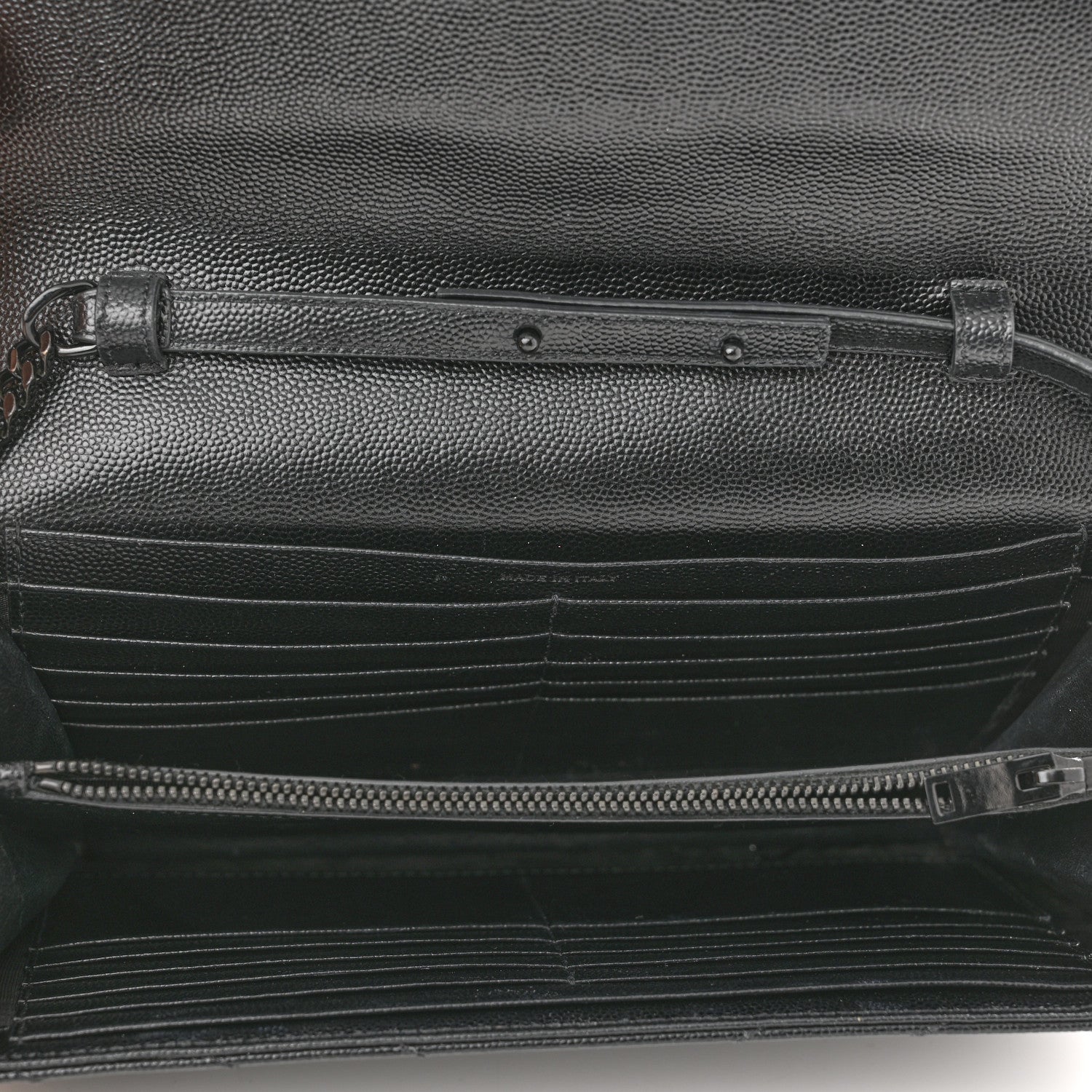Saint Laurent Grain De Poudre Matelasse Chevron Monogram Monochrome Chain Wallet Black 5 of 12