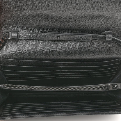 Saint Laurent Grain De Poudre Matelasse Chevron Monogram Monochrome Chain Wallet Black 5 of 12