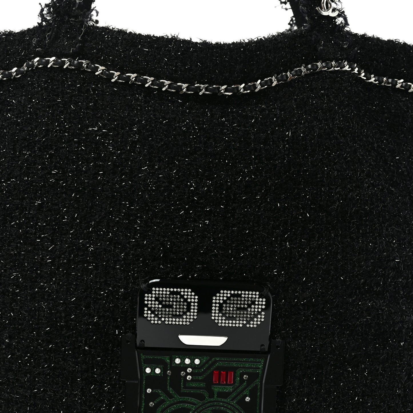 Tweed Resin Strass Large Robot Shopping Bag Black