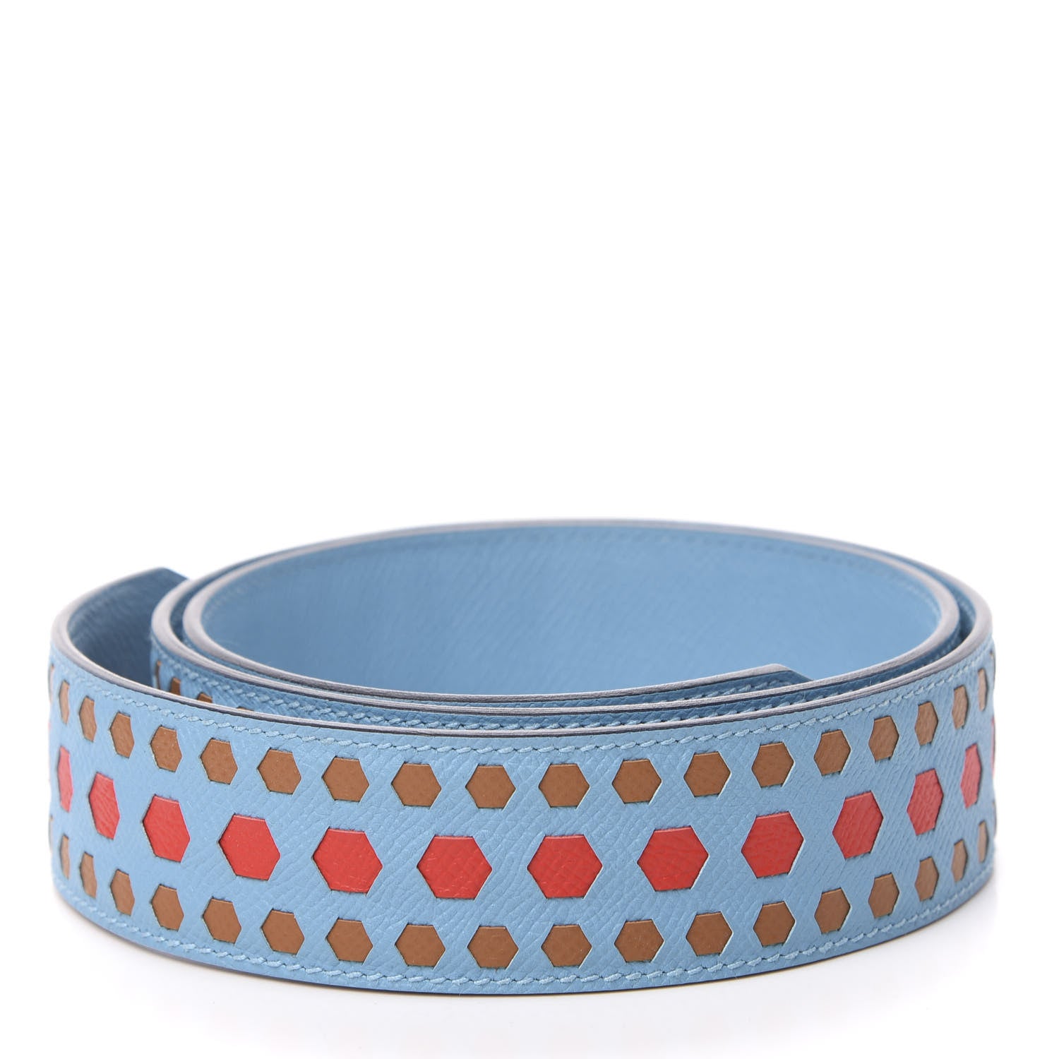 Hermes Epsom 40mm Hexagone Tressage Shoulder Strap Bleu De Nord Rouge De Coeur Gold 2 of 6