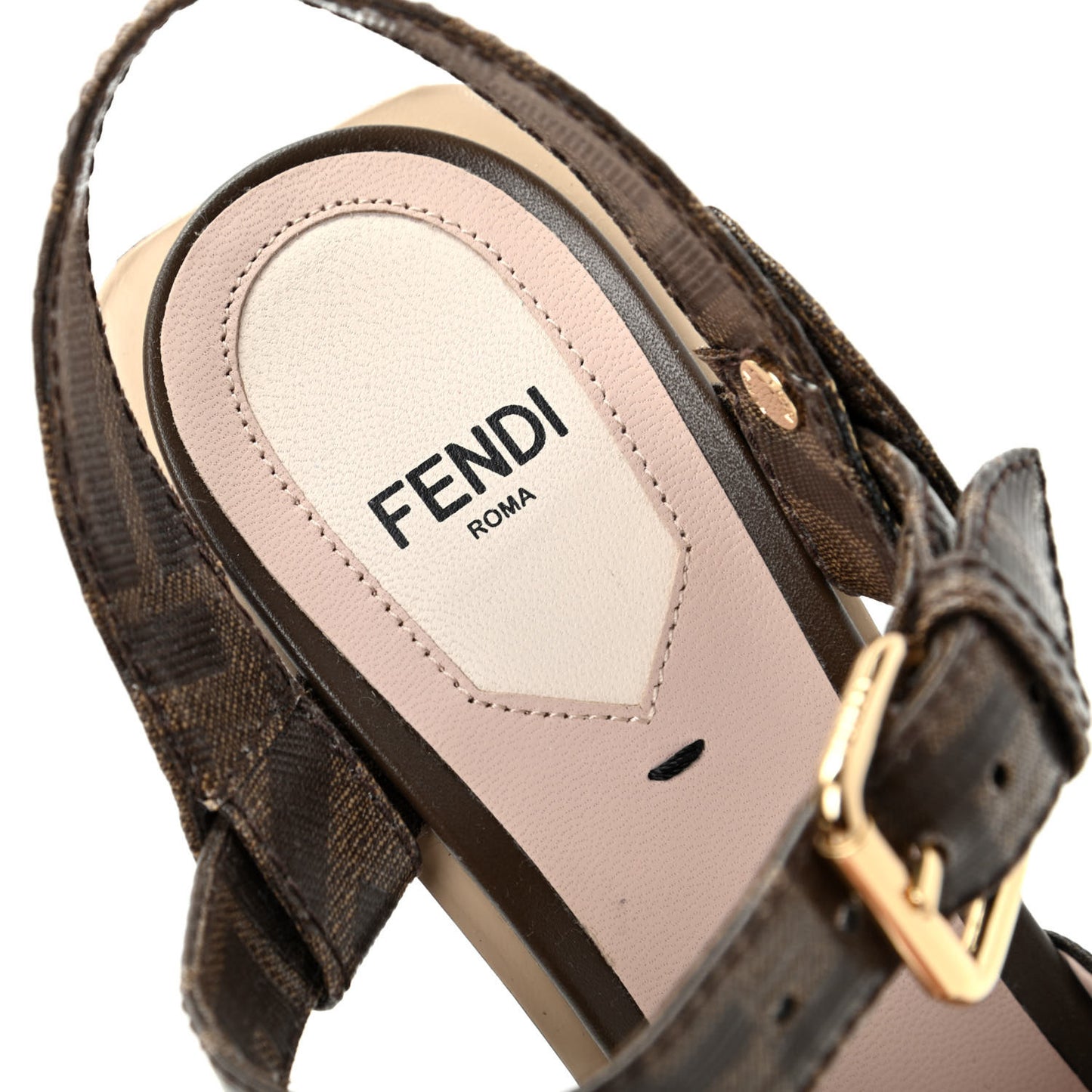 Glazed Fabric FF Wedge Sandals 37 Tobacco Moro