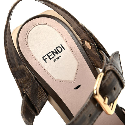 Fendi Glazed Fabric FF Wedge Sandals 37 Tobacco Moro 8 of 9