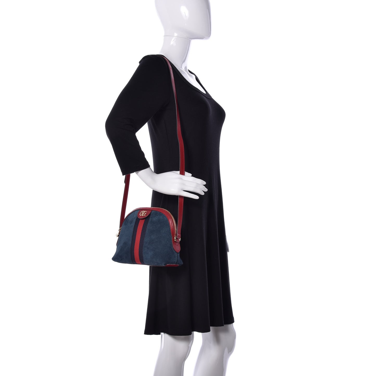 Suede Calfskin Web Small Ophidia Dome Shoulder Bag New Blue Romantic Cherry