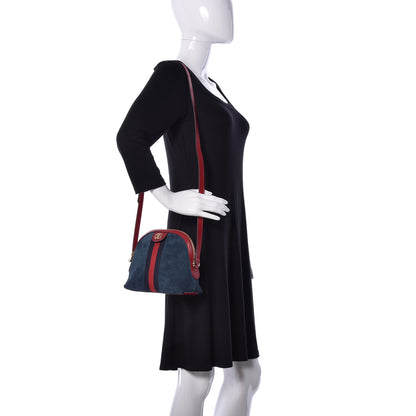 Gucci Suede Calfskin Web Small Ophidia Dome Shoulder Bag New Blue Romantic Cherry 2 of 9