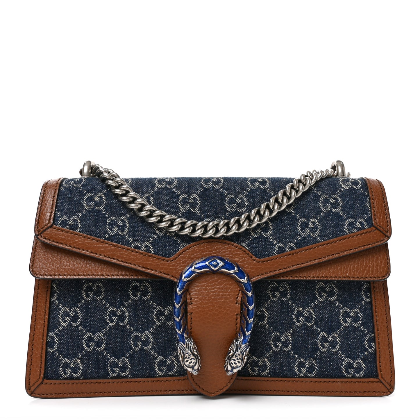 New Denim GG Monogram Dollar Calfskin Enamel Small Dionysus Shoulder Bag Blue Tea Cuir Epilog Electric Blue