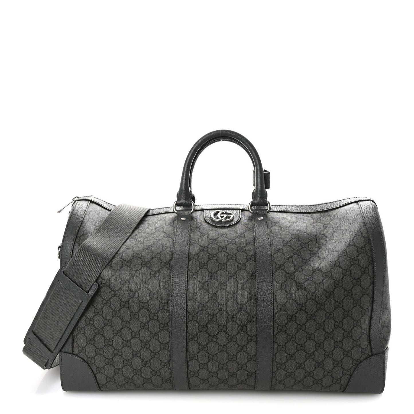 GG Supreme Monogram Textured Dollar Calfskin Large Savoy Duffle Bag Grey Black Graphite Grey