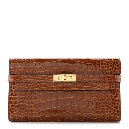Hermes Shiny Alligator Kelly Longue Wallet Miel 1 of 11