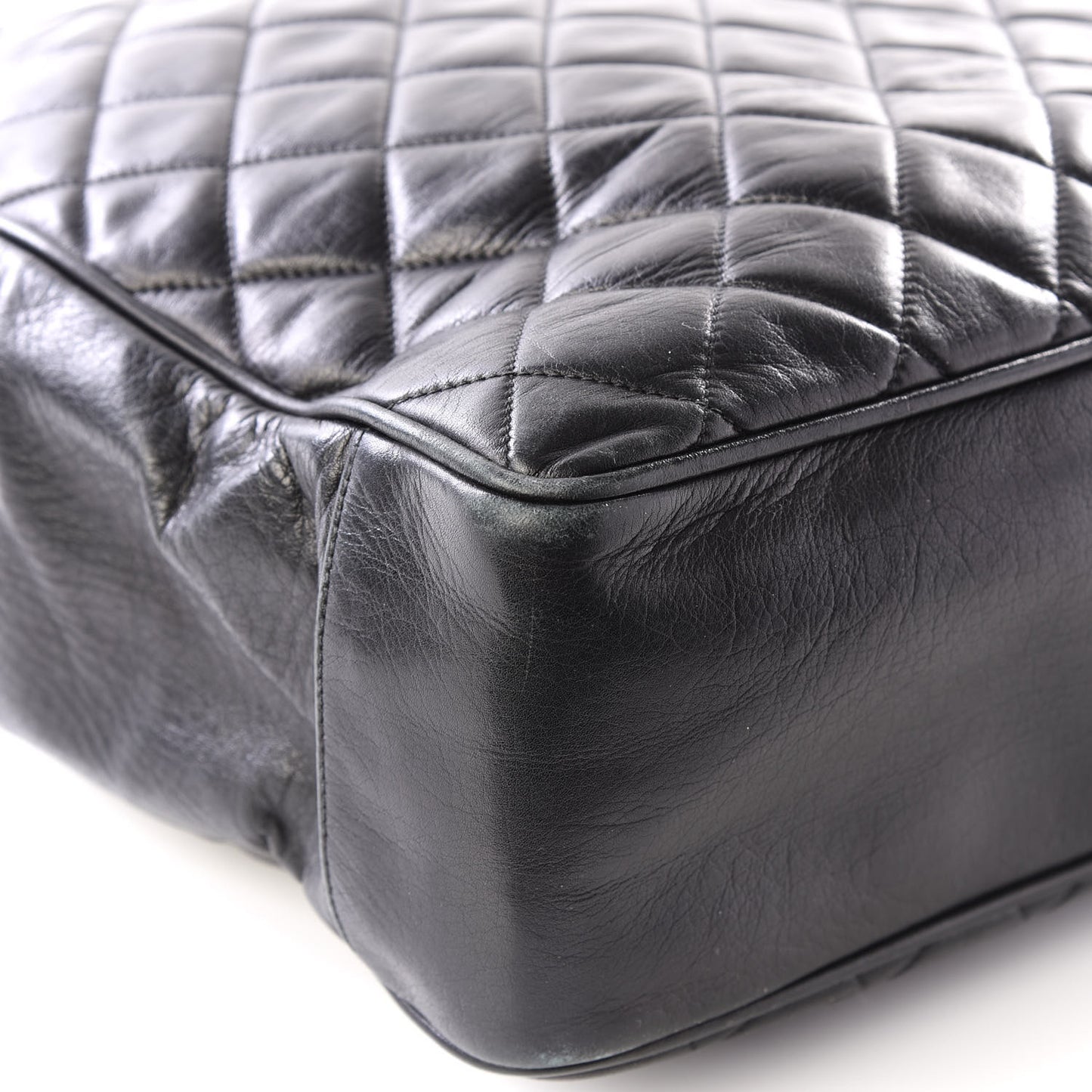 Lambskin Quilted Shopping Tote Black