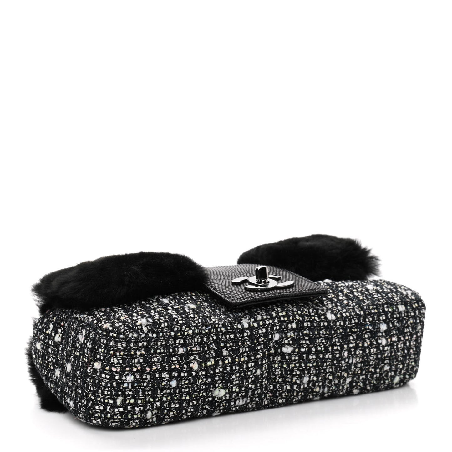 Rabbit Fur Tweed Lizard Small Fantasy Flap Black White