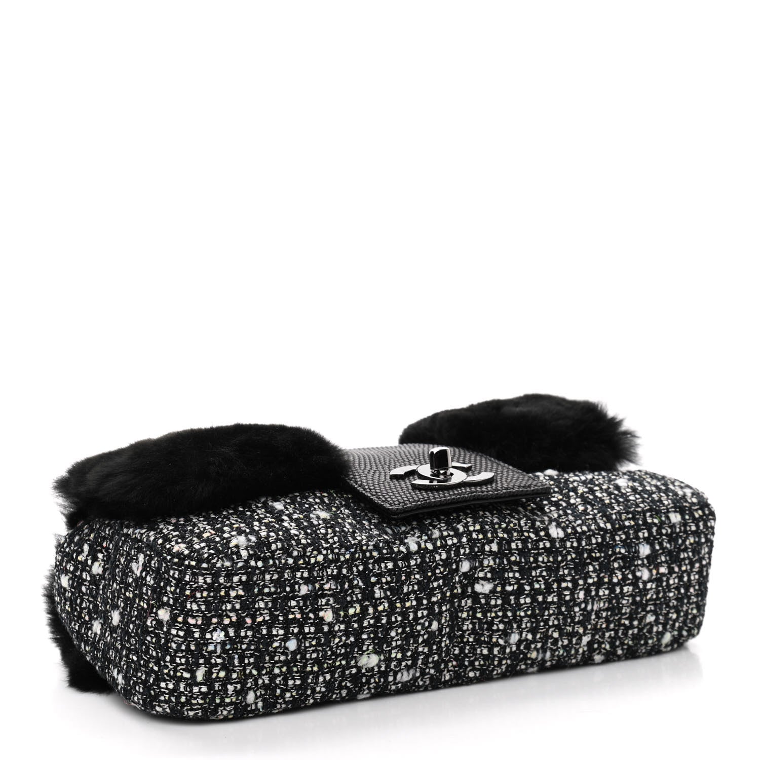Chanel Rabbit Fur Tweed Lizard Small Fantasy Flap Black White 4 of 10