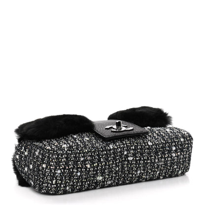 Chanel Rabbit Fur Tweed Lizard Small Fantasy Flap Black White 4 of 10