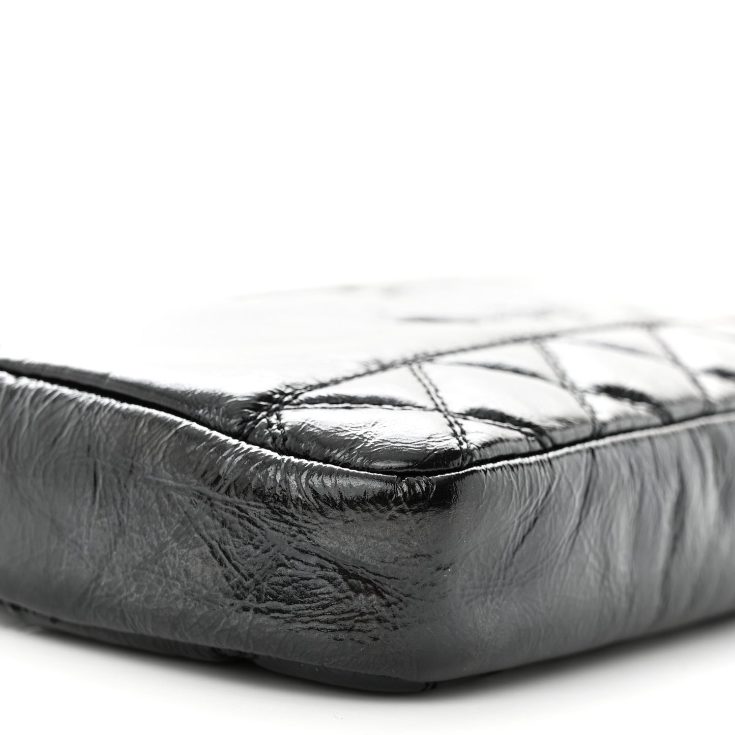 Glazed Aged Calfskin Quilted CC Small Clutch With Chain Black