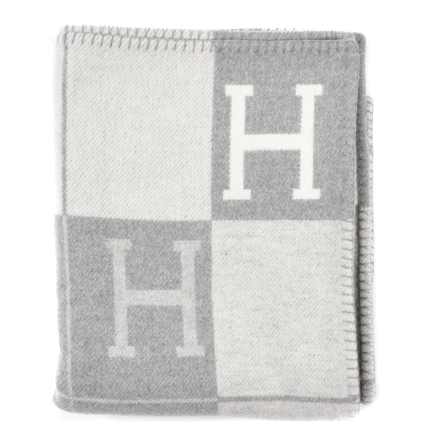 Hermes Wool Cashmere Avalon III Blanket Ecru Gris Clair 1 of 3