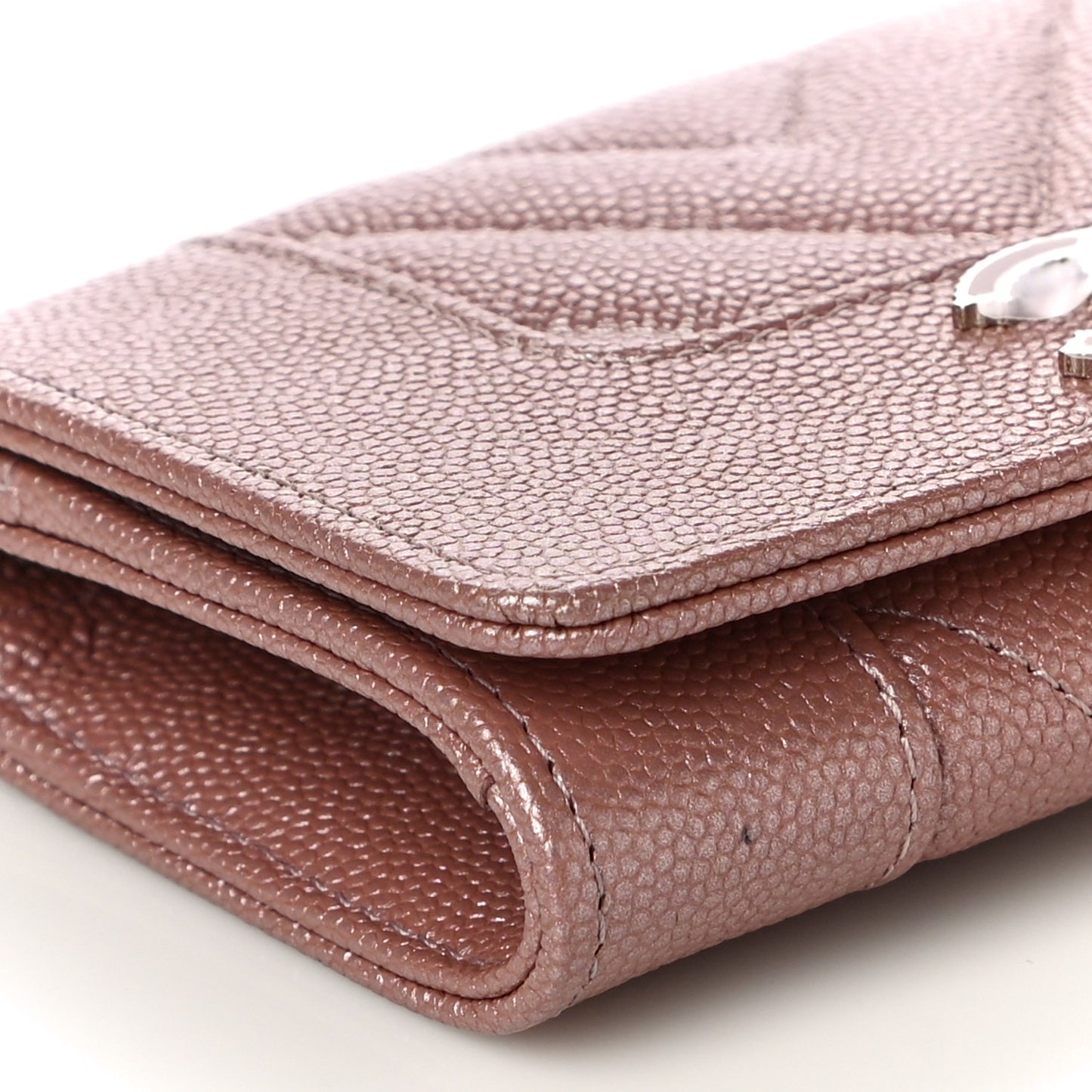 Metallic Caviar Chevron Quilted Vintage Mademoiselle Flap Card Holder Pink