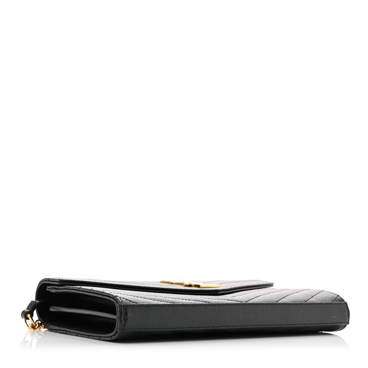 Saint Laurent Grain De Poudre Matelasse Chevron Monogram Chain Wallet Black 4 of 13