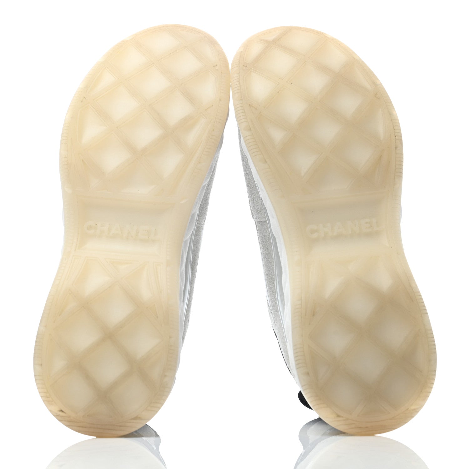 Chanel Nylon Calfskin Suede CC Sneakers 38 White Grey Yellow 4 of 5