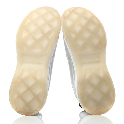 Chanel Nylon Calfskin Suede CC Sneakers 38 White Grey Yellow 4 of 5
