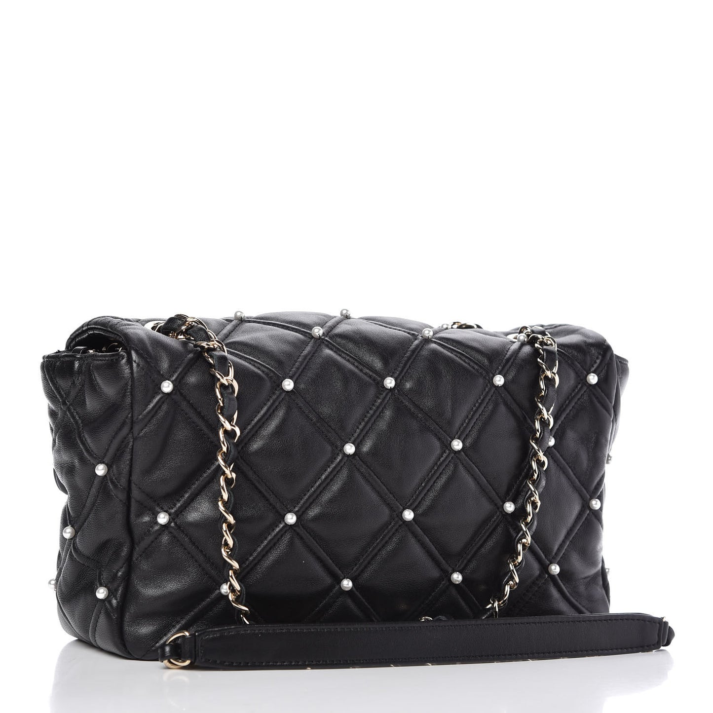 Lambskin Quilted Pearl Studded Flap Black