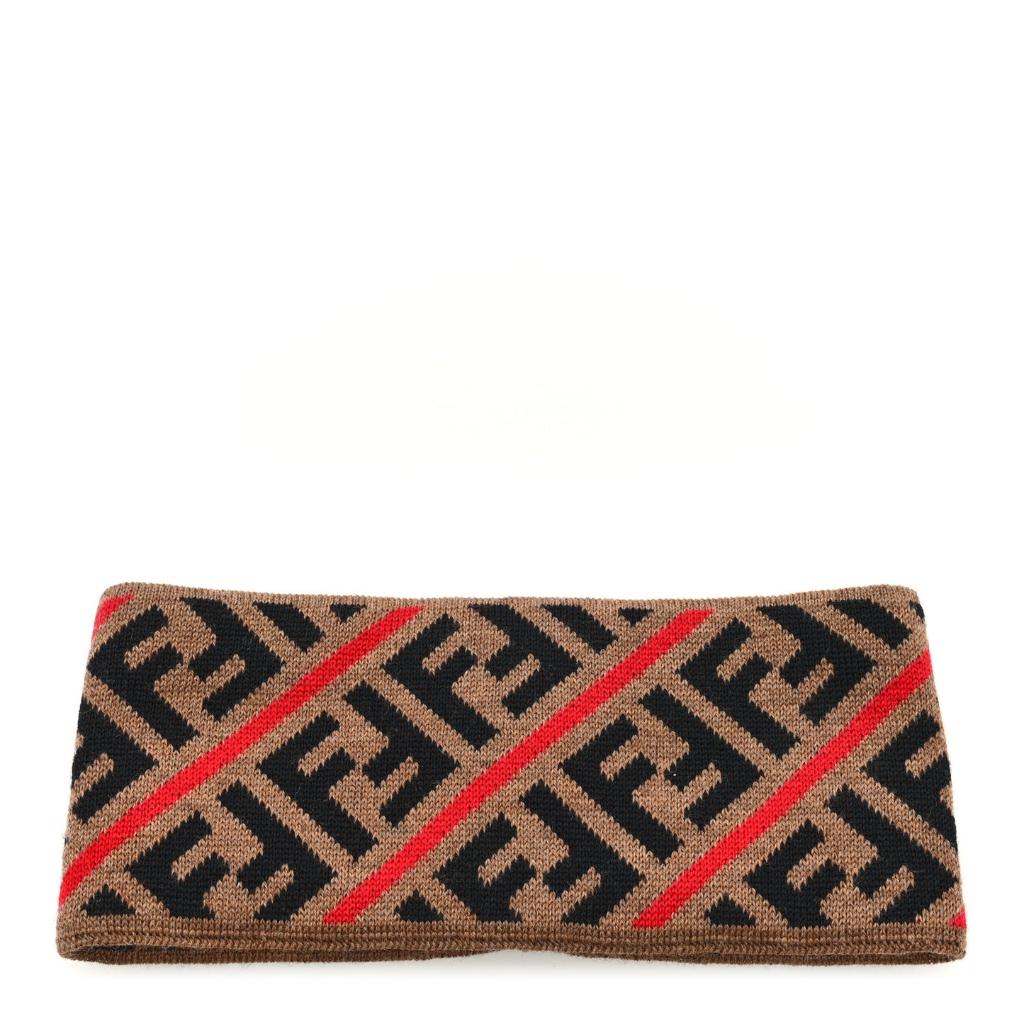 Wool Knitted FF Logo Headband Mud Black Red