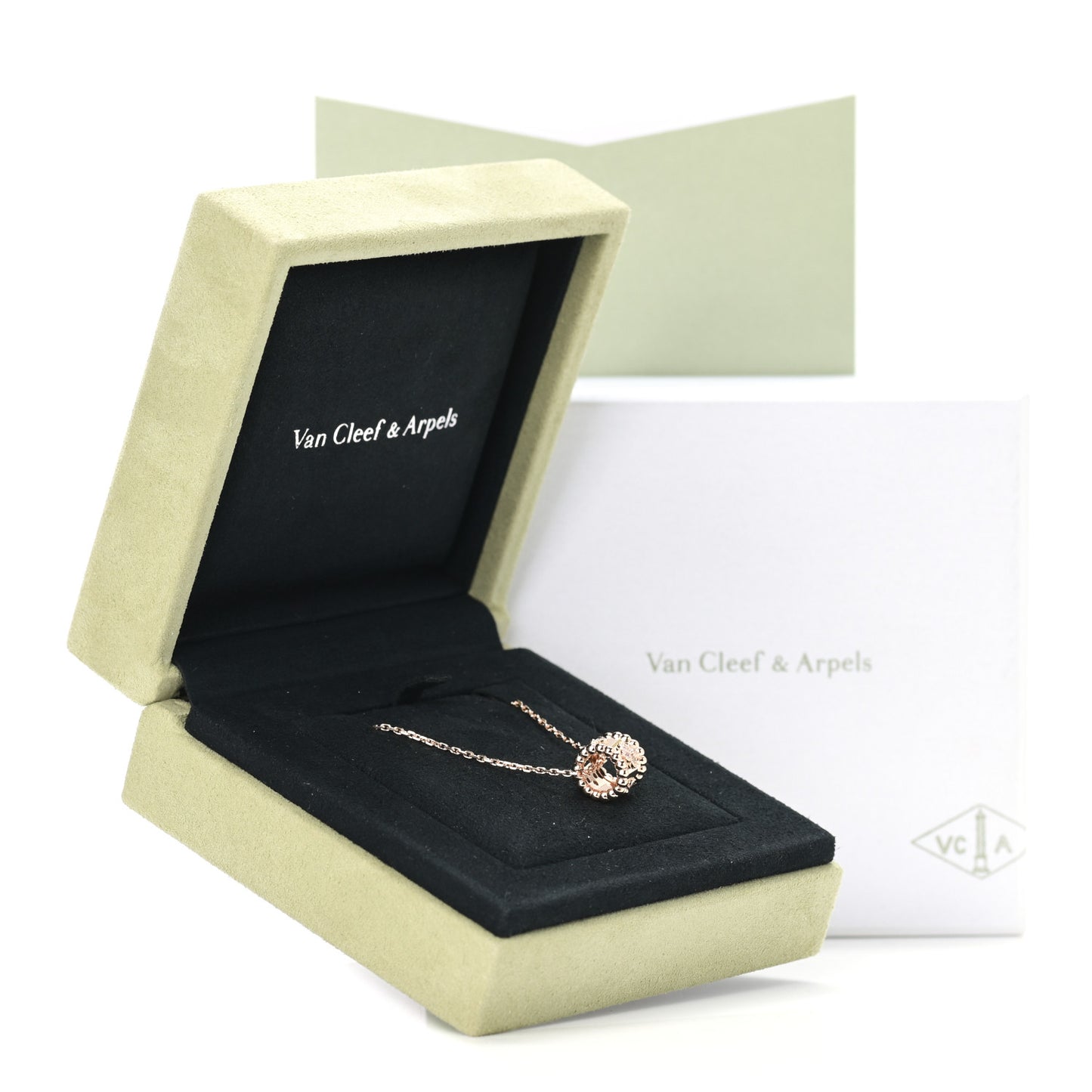 18K Rose Gold Diamond Small Perlee Clovers Pendant Necklace