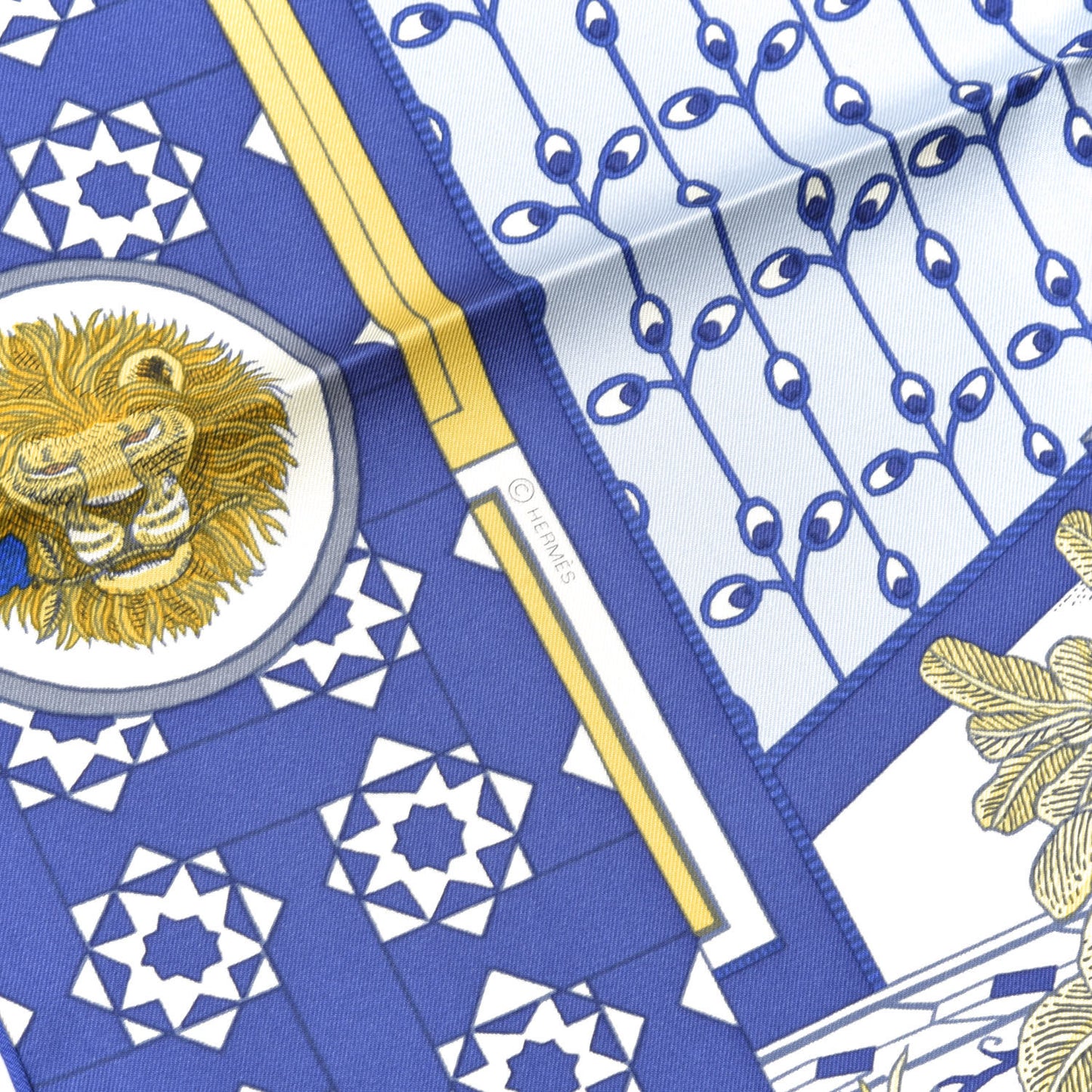 Silk La Danse Des Amazones Scarf 90 Bleu Roy Gold Creme
