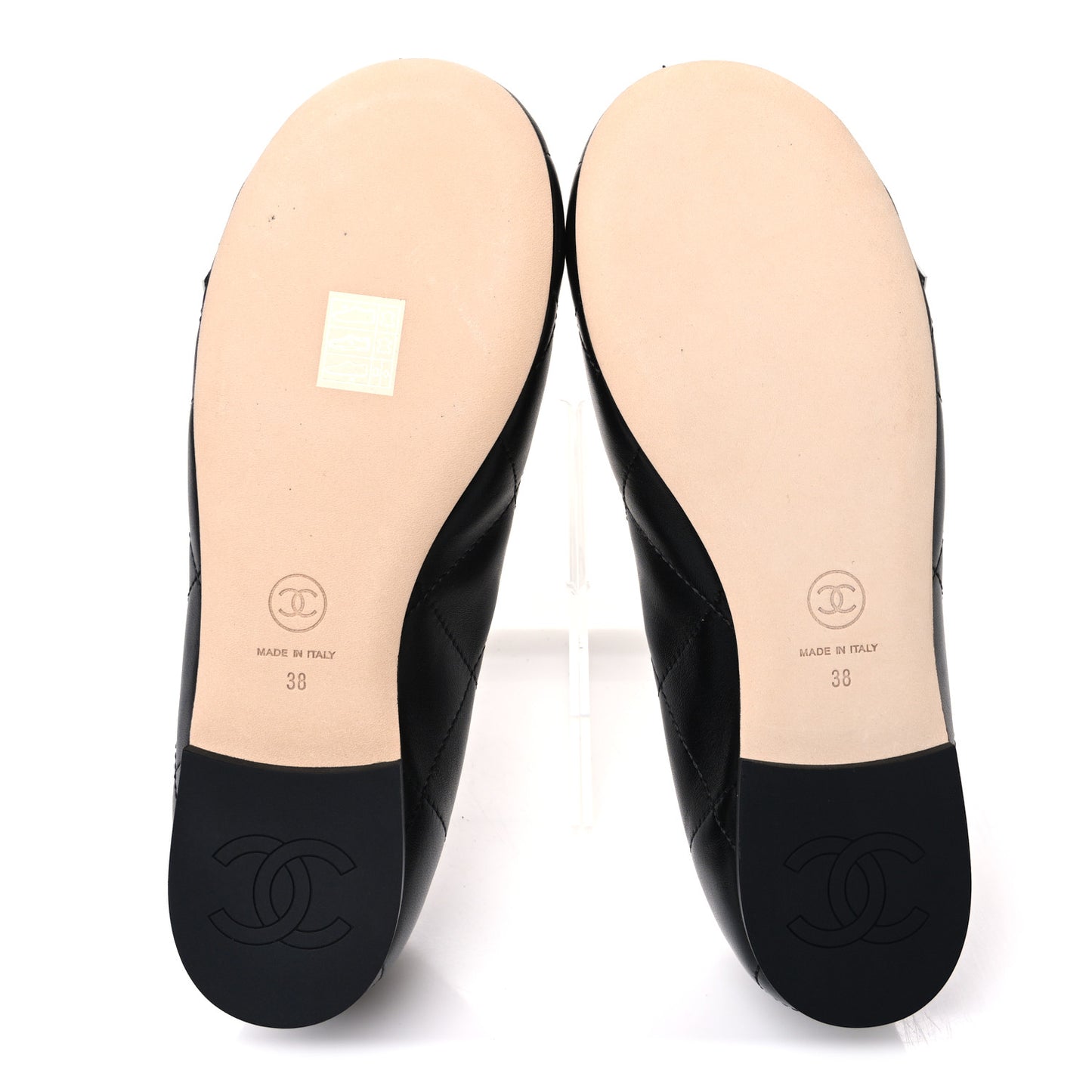 Lambskin Quilted CC Cambon Ballet Flats 38 Black White