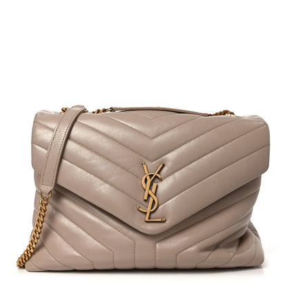Saint Laurent Calfskin Y Quilted Monogram Medium Loulou Chain Satchel Dark Beige 1 of 10