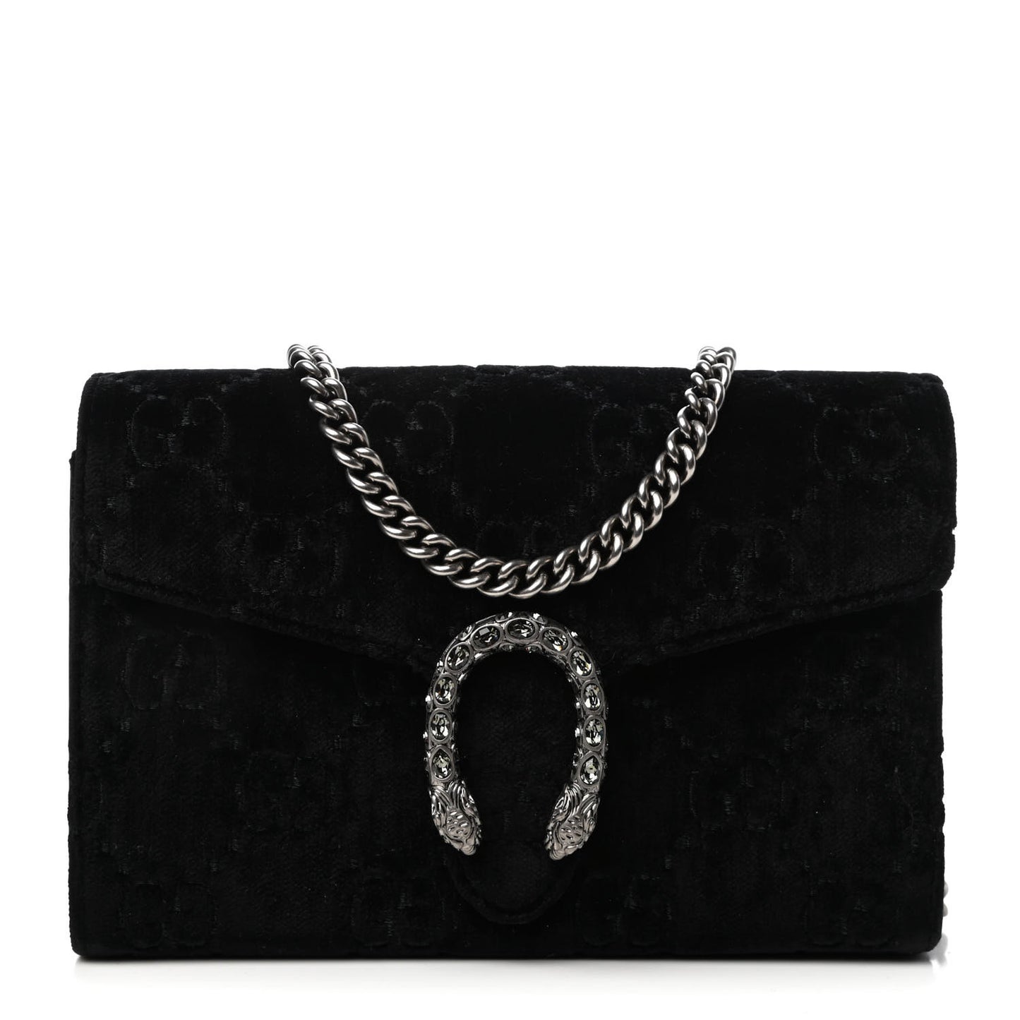 Velvet GG Monogram Mini Dionysus Chain Wallet Black