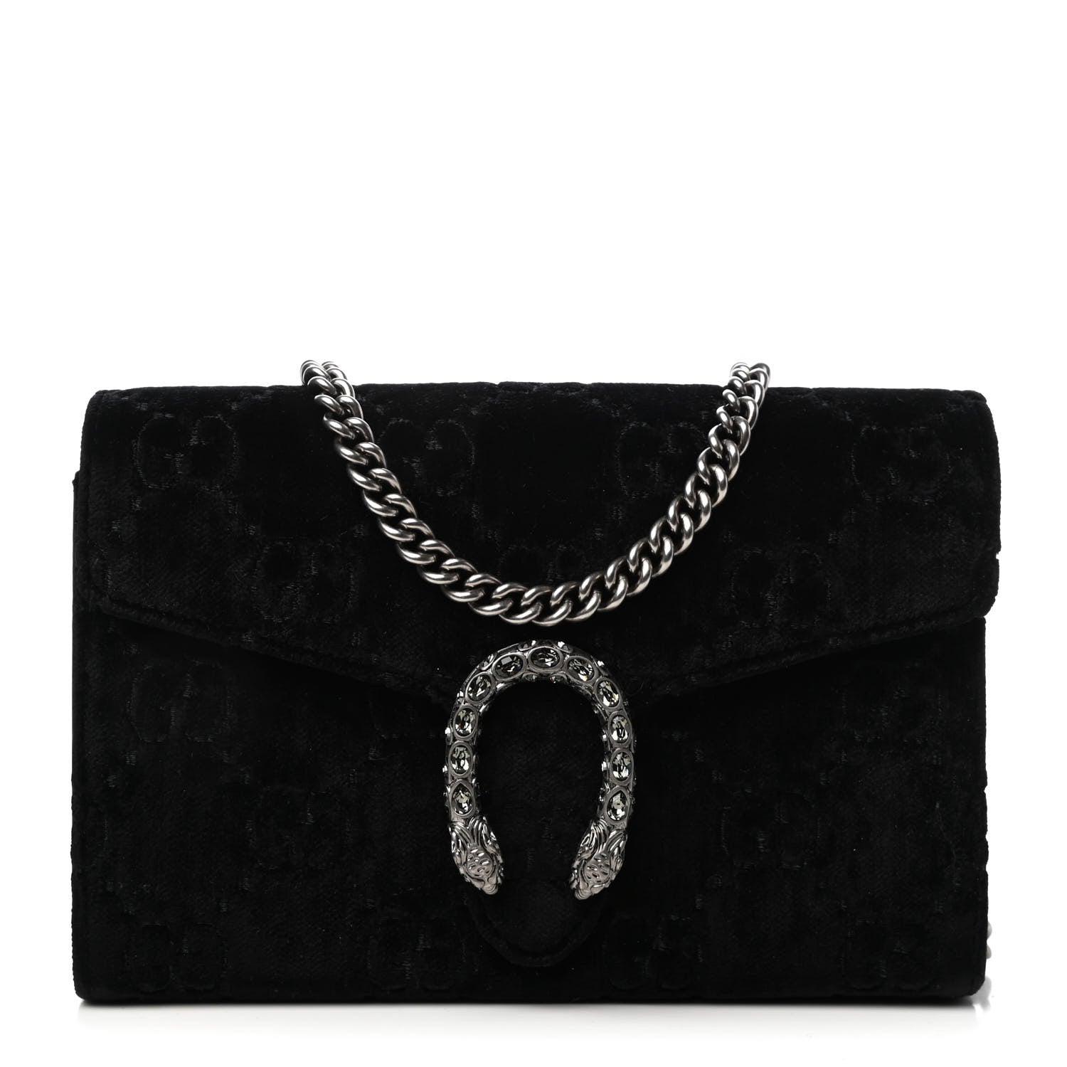 Gucci Velvet GG Monogram Mini Dionysus Chain Wallet Black 1 of 8