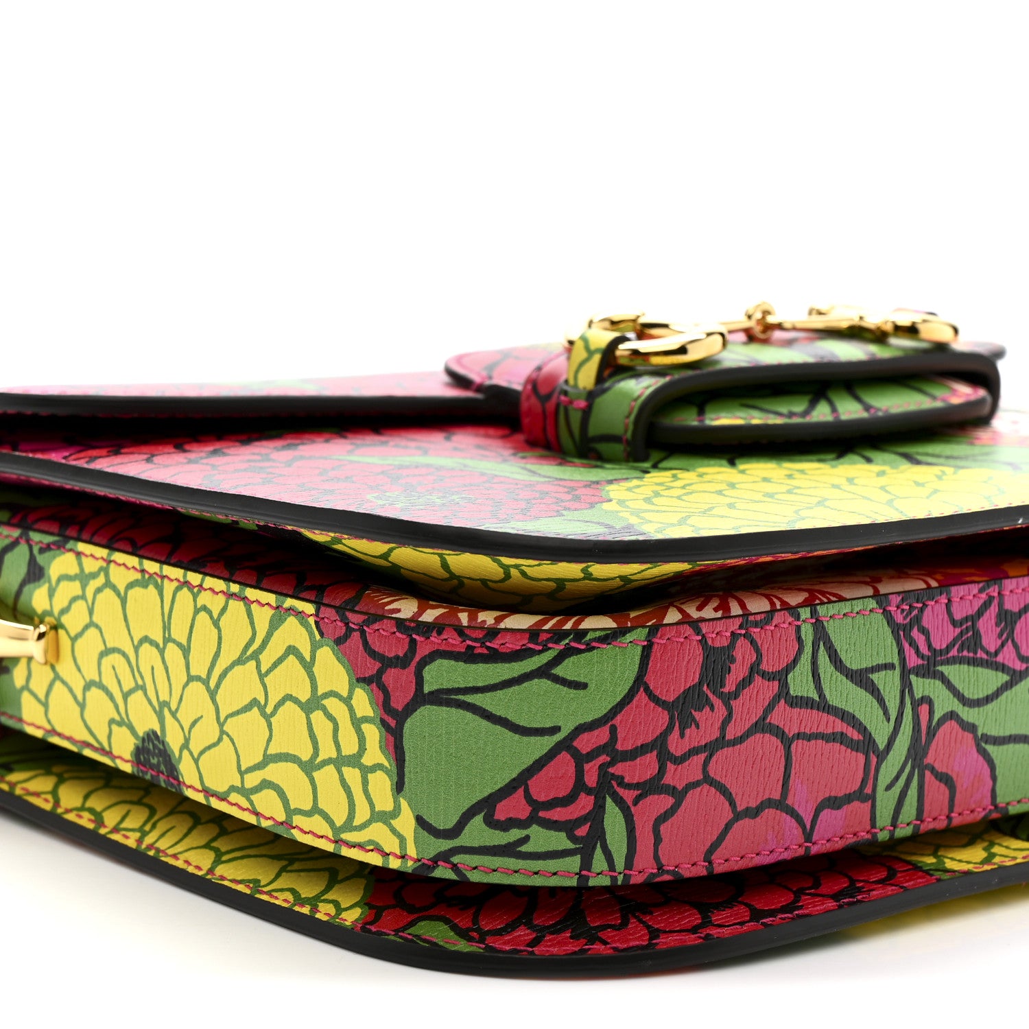 Gucci X KEN SCOTT New Shangai Calfskin Pomponica Print Horsebit 1955 Shoulder Bag Multicolor Fuxia Pompon 9 of 10