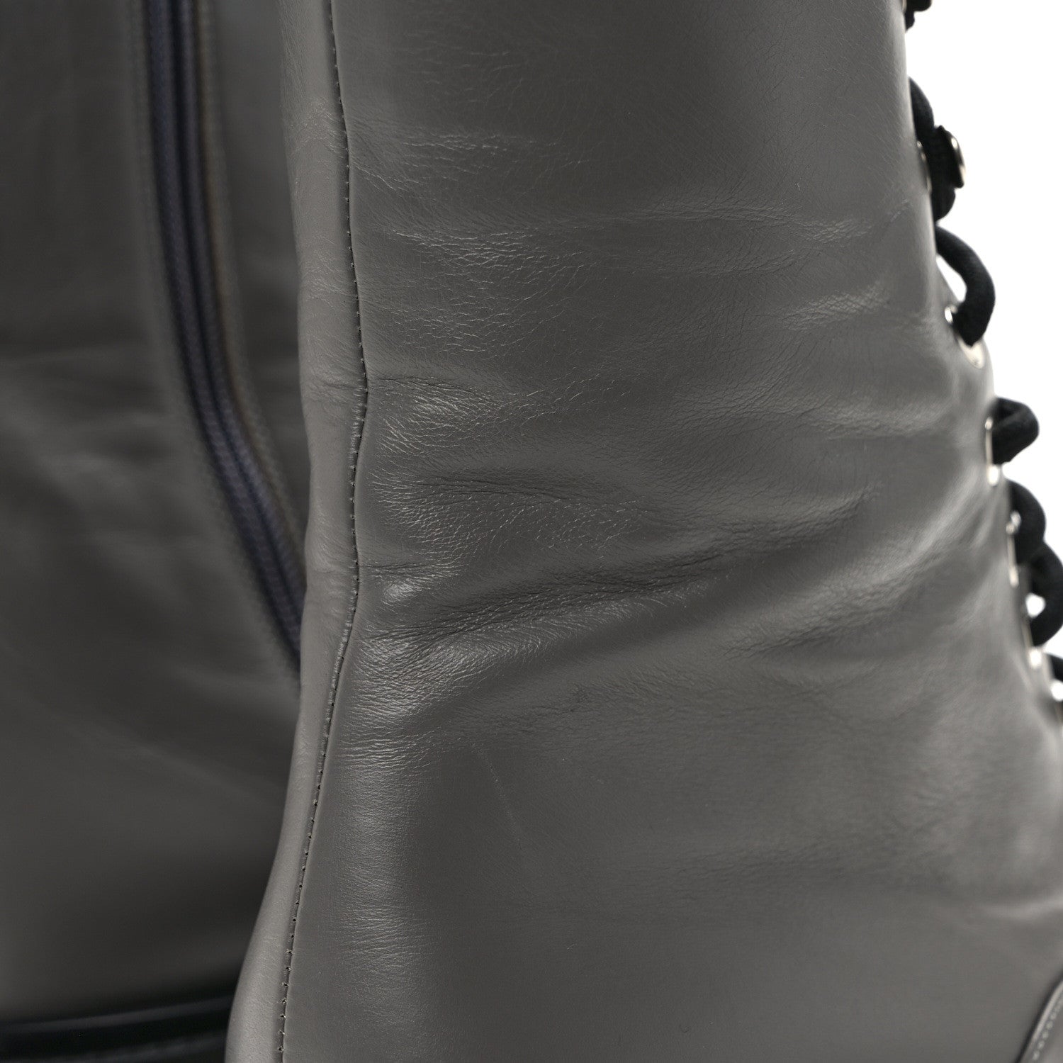 Chanel Crumpled Calfskin Patent Cap Toe Lace Up Combat Boots 40.5 Gray 9 of 10