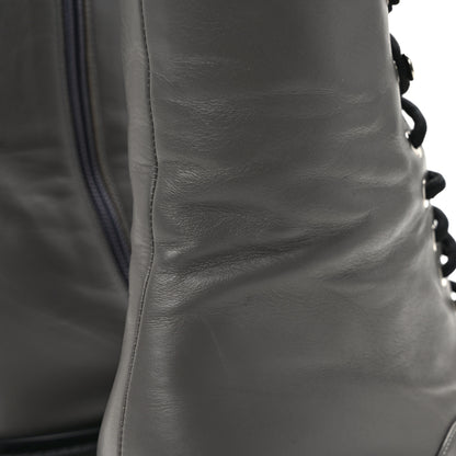 Chanel Crumpled Calfskin Patent Cap Toe Lace Up Combat Boots 40.5 Gray 9 of 10