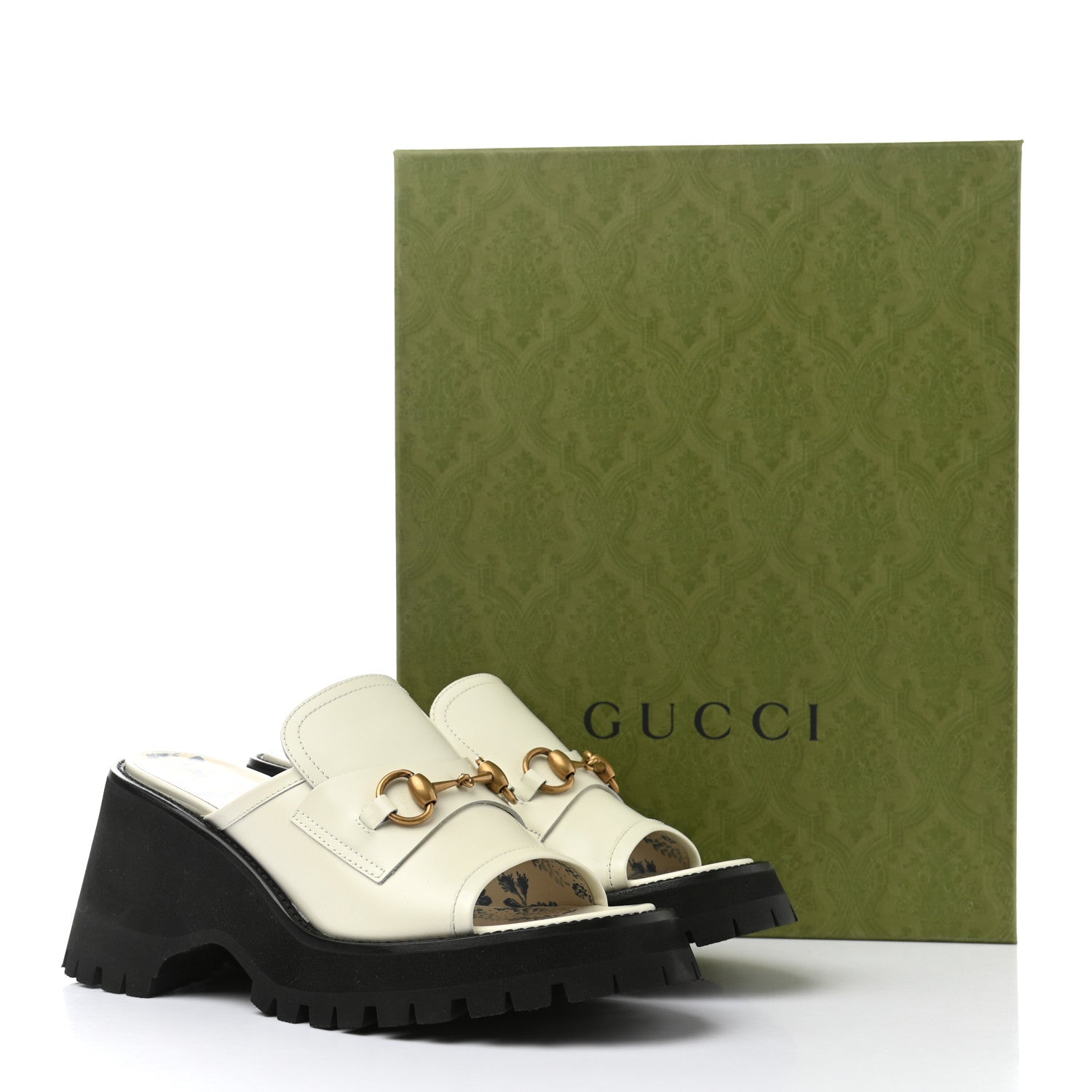 Gucci Cordovan Lux Womens Harald Horsebit Platform Slide Sandals 39 Dusty White 10 of 10